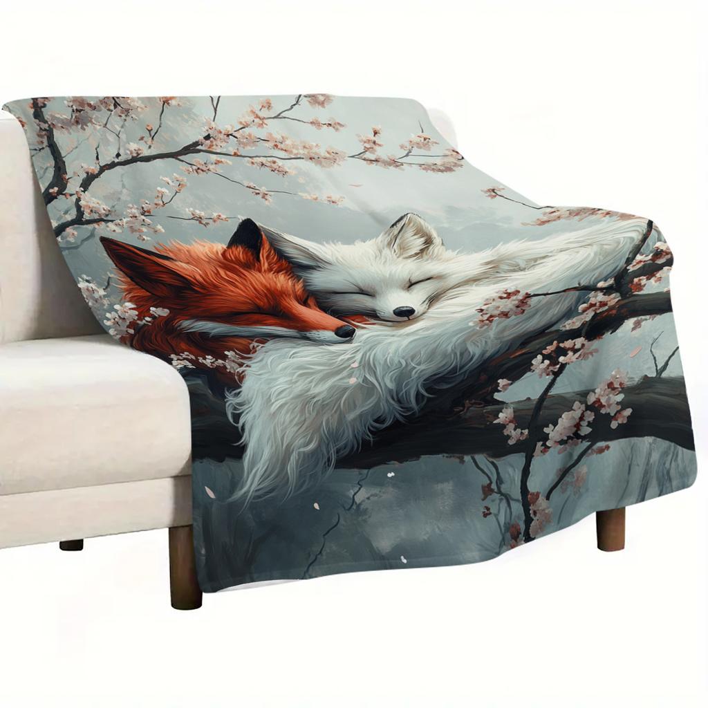 A Personalized Printed Blanket Gift for Fox Lovers, Soft Fleece Throw Blanket.