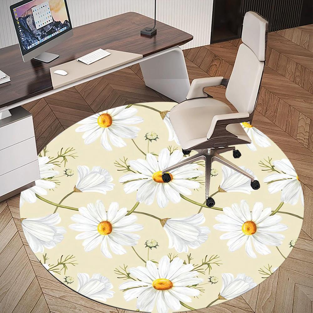 1pc Daisy Flower Pattern Round Chair Mat Area Rug - Non-Slip, Floor Mat for Office, Bedroom, and Indoor Decor C1118130
