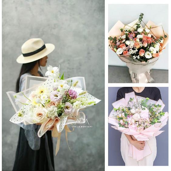Tenare 20 Pcs Waterproof Floral Wrapping Paper Sheet Flower Bouquet Packaging Paper and Satin Ribbon for Wedding Birthday Party Class of 2025