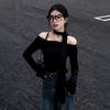 Black Top With One Shoulder Neckline For Fall Fashion Comfort