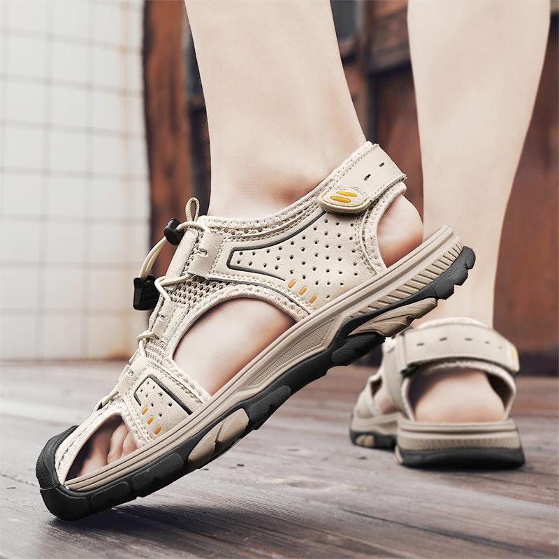 ModeNy Sommar Herr Lädersandaler Halkfria Andningsbara Utomhus Sandalias Trekking Casual Strandsko Herr Loafers Stor Storlek 38-46