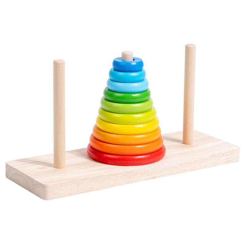 Wooden Large Rainbow Tower Stacking Toy For Kids Educational Brain Teaser Gift