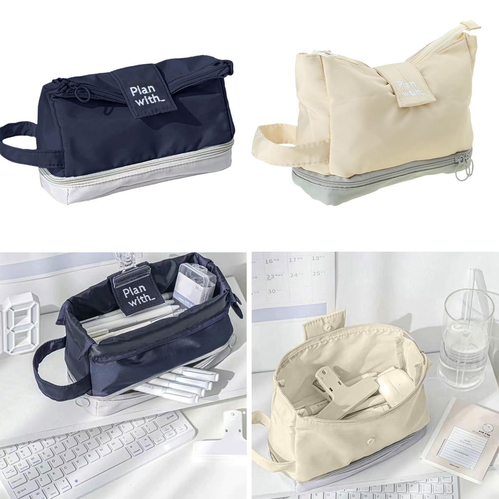 Large Capacity Pencil Pouch Double Layer Pencil Case Foldable Pen Bag Simple Pencil Bag Back To School Supplies