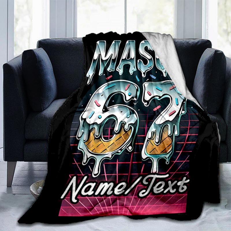 1PC Custom Name Ice Cream Neon" Flannel Blanket Versatile,all-season Throw Suitable for the Living Room,bedroom,camping,travel,and Gift