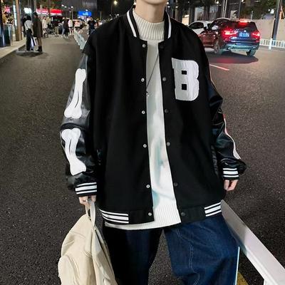 Casual Hip Hop New Baseball UniformLetter Patchwork Leather Jackets Men's Loose Street Jacket Student Trend Varsity Baseball Bomber Jacket