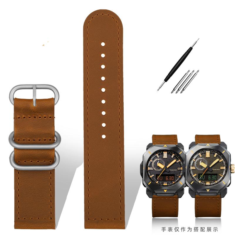 Für Casio Uhrenarmband PRW6900Y/6800 Lederarmband PRW-60Y/50Y Retro Vintage Rindsleder Armband Uhrenarmband Schwarz Braun 23mm