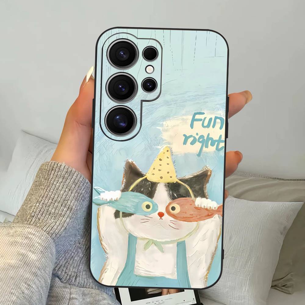 A Cute Comic Cat Phone Case For Samsung S 24 Fe 25 Ultra Plus 20 Lite 21 30 22 23 24 22 Ultra 5G Fundas