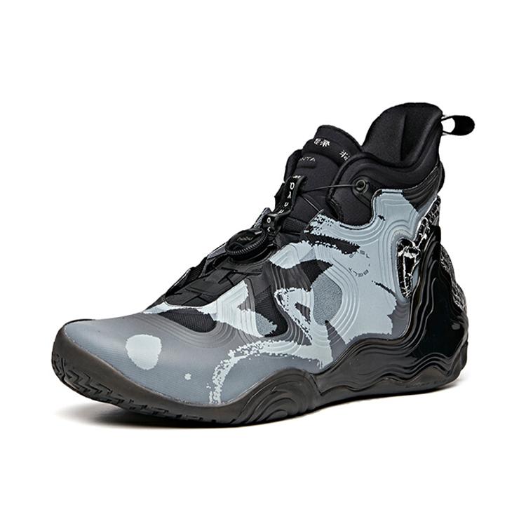 New Anta Star Mountain Cushioning Anti Slip And Wear Resistant High Top Basketball Shoes Men's Black Gray 112031818A-2