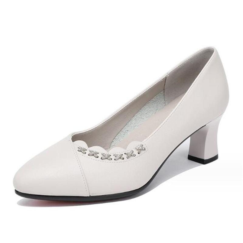 

Fashion Women Pumps Shoes Women Genuine Leather Shallow Slip-On Round Toe High Heels Shoes Wedding Party Office Work Shoes Size 35-41 41