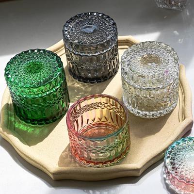 Multicolor Crystal Glass Storage Jar,Candy Glass Jar with Lid Aromatherapy Candlestick Container Home Dressing Table Decoration