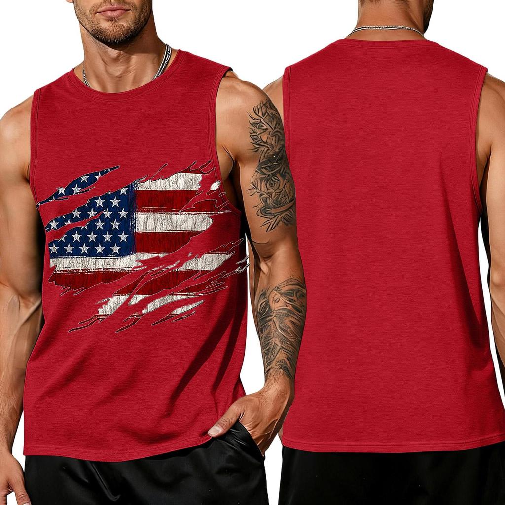 Men's Sleeveless Tank Top Casual Loose Fit Summer Daily Wear Muscle Shirt with Flag Graphic Print Lightweight Breathable Fabric