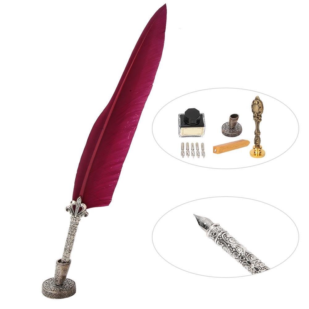 European Retro Feather Stainless Steel Nibs Dip Writing Pen Wax Set Gift with Packing Box #3