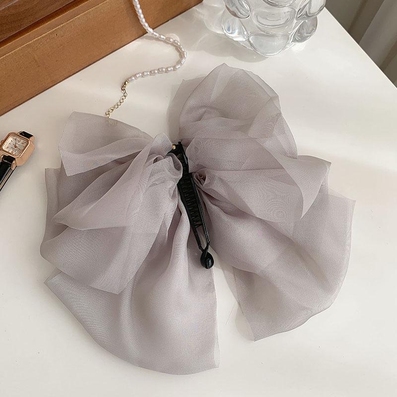 

Elegant Chiffon Mesh Bow Banana Clip - Large Vertical Fairy-like Hairpin for Women серый
