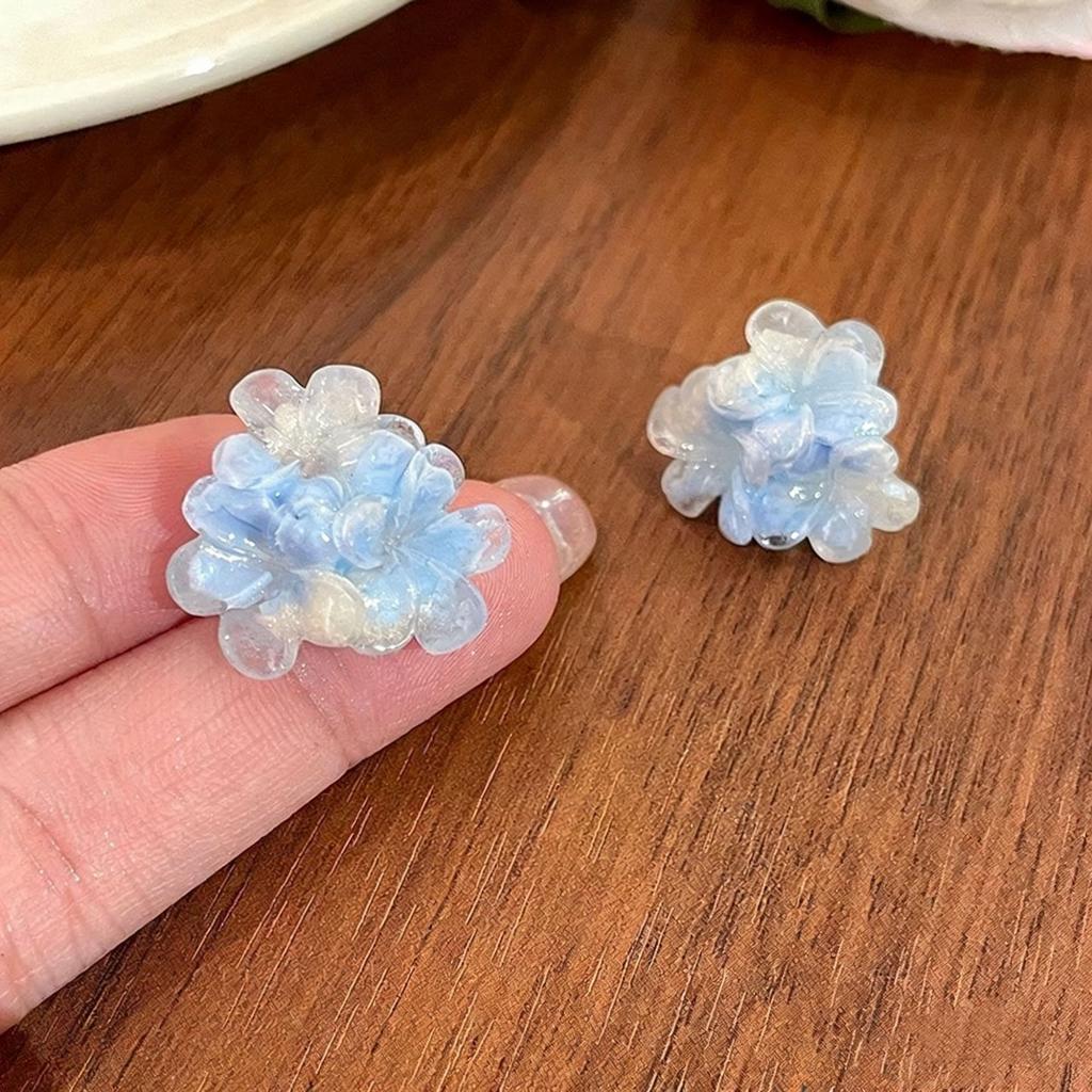 New Korean Romantic Resin Flower Stud Earrings for Women Girl Cute Aesthetic Charm Vintage Fashion Jewelry Accessories Wholesale