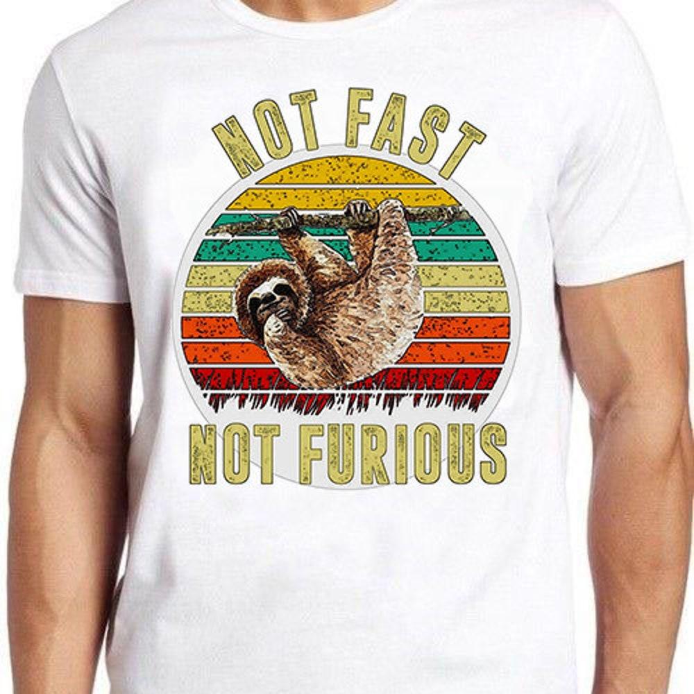 

230GSM 100% Cotton T-Shirt Not Fast Not Furious Sloth Funny Slogan Animal Headphones Birthday Gift Tee T Shirt 486
