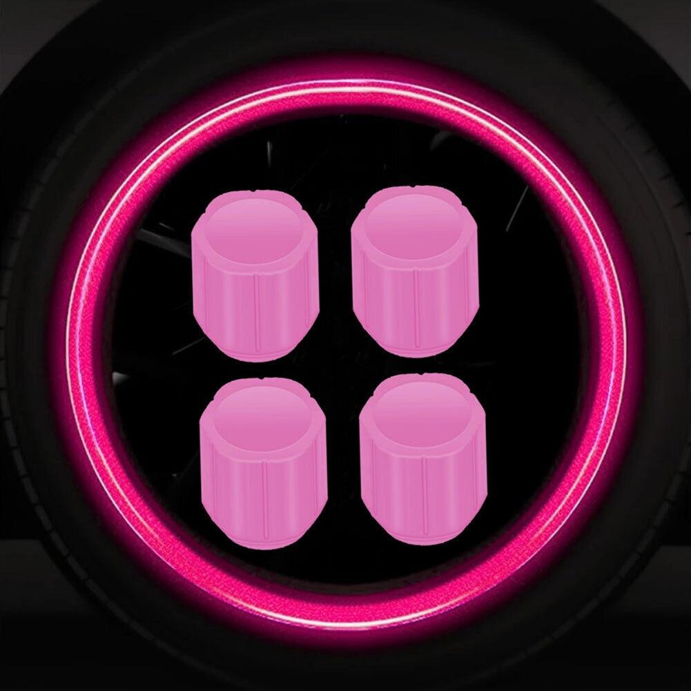 4Pcs Tire Valve Dark Fluorescent Luminous New Pink