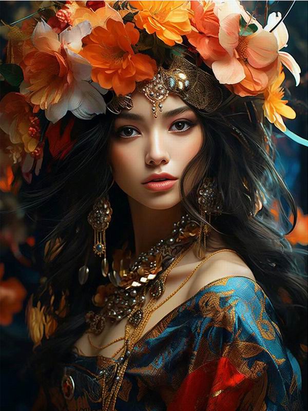 Elegant Women Diamond Painting Diy Full Square Round Drill Rhinestone Embroidery Woman Flower Mosaic Cross Stitch Kits Wall Decor