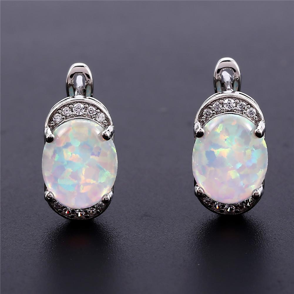 Pendiente de Hebilla Elíptico Borde Azul Diamante Blanco para Mujer Retro Simple Personalizado Accesorio Versátil