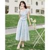 U-Neck Pleated T-Shirt & High-Waist Floral Skirt Set