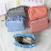 Cute High-Value Makeup Bag Case Fresh Grid Lace Pencil Case Portable Large Capacity Toiletry Cosmetic Bag Student Storage Pouch