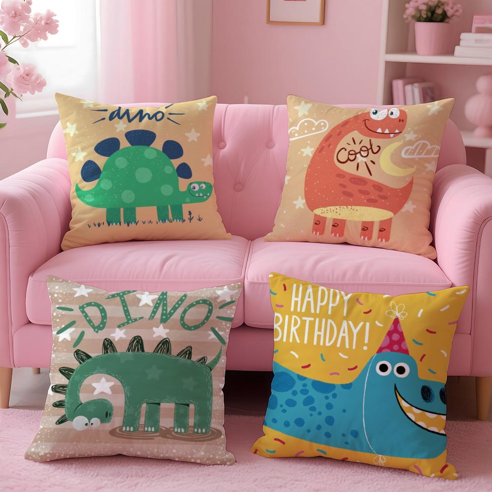 Cute Cartoon Dinosaur Cushion Cover Plush Fabric Soft DoubleSided Printed Sofa Warm Winter Home Gift Pillow Cover