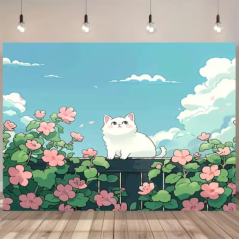 

2D Soft Blue Sky & Fluffy Cat Backdrop for Relaxed & Whimsical Events 47.2x31.5inch/120*80cm