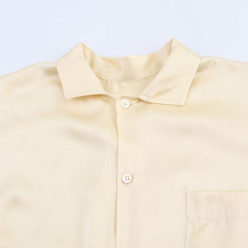 Kaslead New Arrival Women's Fashion Air Outlet Pocket Decoration Satin Shirt Casual Pants 7823147 7824147