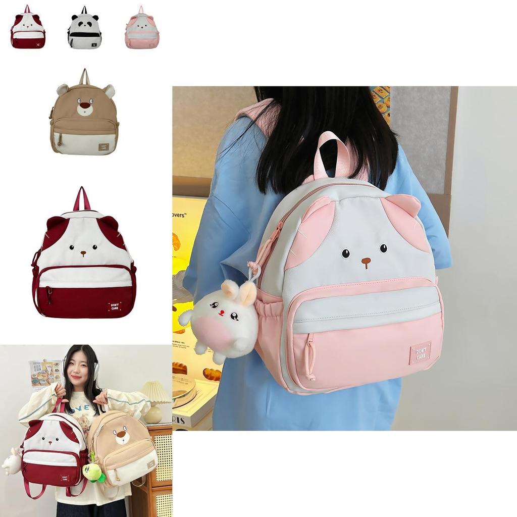 Stylish Color Block Cartoon Bear Backpack Soft And Breathable For Unisex School Use
