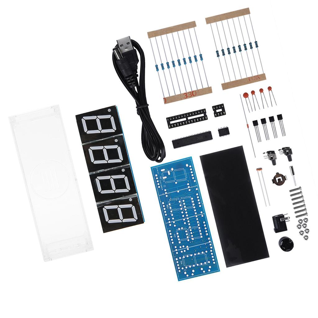 4 digit DIY Digital LED Clock Kit Auto Display Time Temperature Electronic DIY Kit Clock