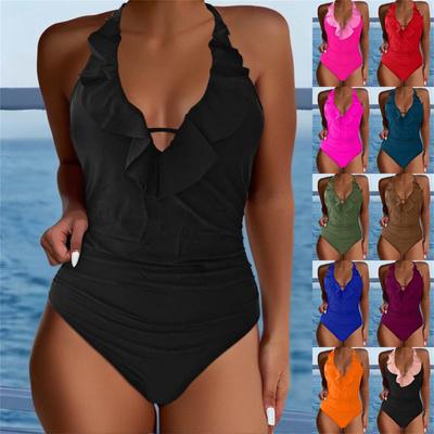 Women's One-piece Fashion Bikini Solid Colour Sexy With Bra Pads No Steel Bra Swimsuit