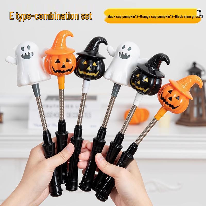 Light-Up Pumpkin Lantern Hand-Crank Stick - Halloween Decoration Toy for Kids