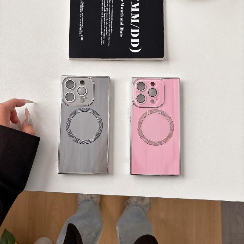 2025 Square CD texture electroplated magnetic phone Case with lens film, suitable for iPhone 16 Pro Max 15 14 13 Pro full anti-drop protective Cover