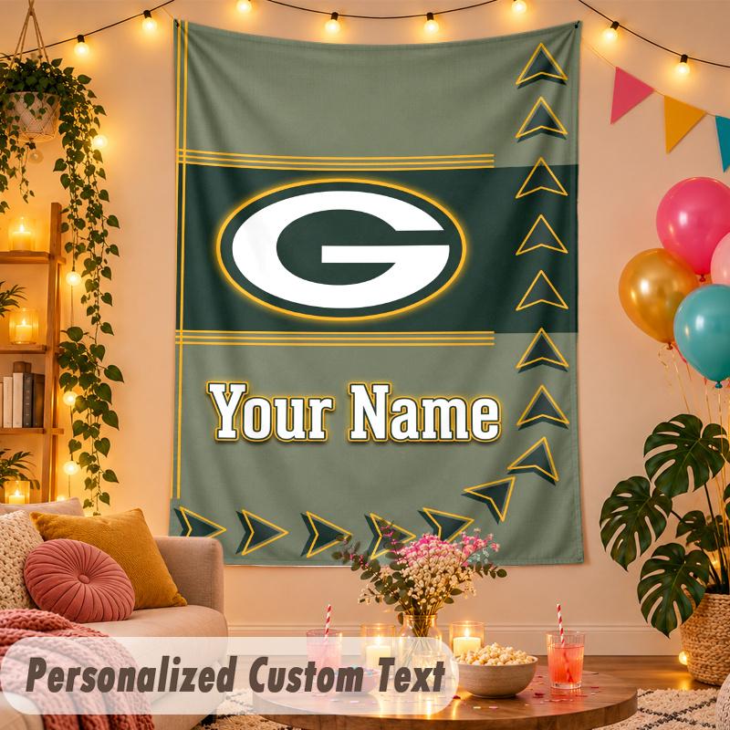Green Bay Packers Personalized Wall Tapestry Custom Name Text Polyester Hanging Decor Home Room