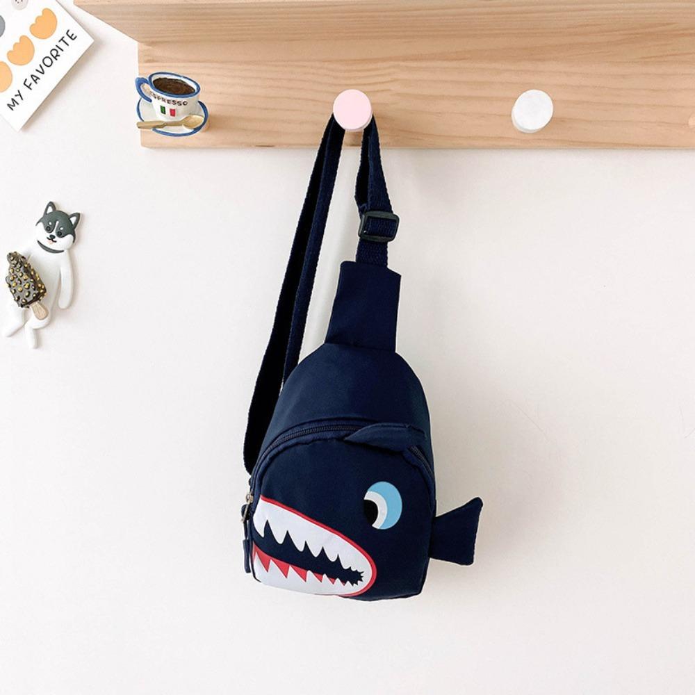 Zipper Crossbody Chest Bag Canvas Cartoon Shark Waist Bag Fashion Shark Pattern Chest Bag