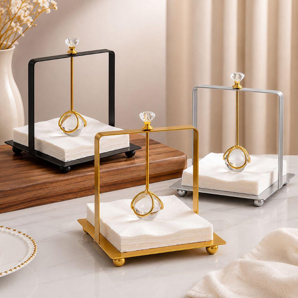 Simulated Gemstone Square Tissue Holder Metal Napkin Holder  For Restaurant Cafe Hotel