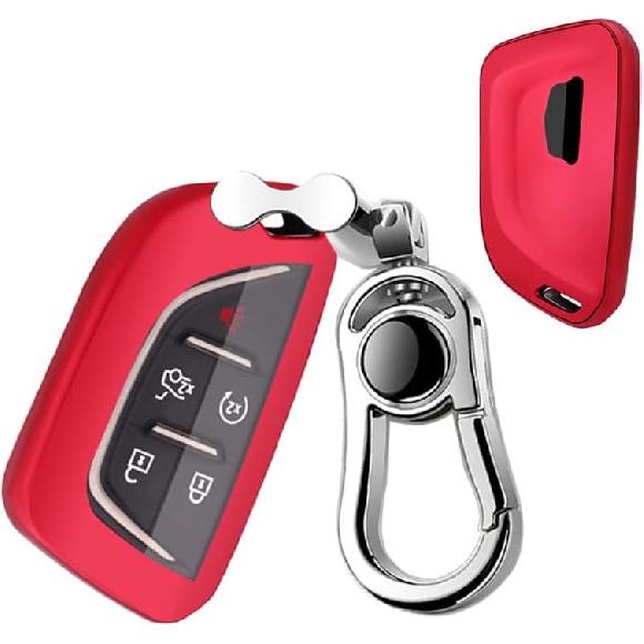 

Cadillac Key Fob Cover,Compatible with Cadillac 2020-up CT5 CT6 XTS XT4 XT5 ATS Remote Car Key Silicone TPU Protective Case Holder Shell wih Keychain Sleek Bright Red