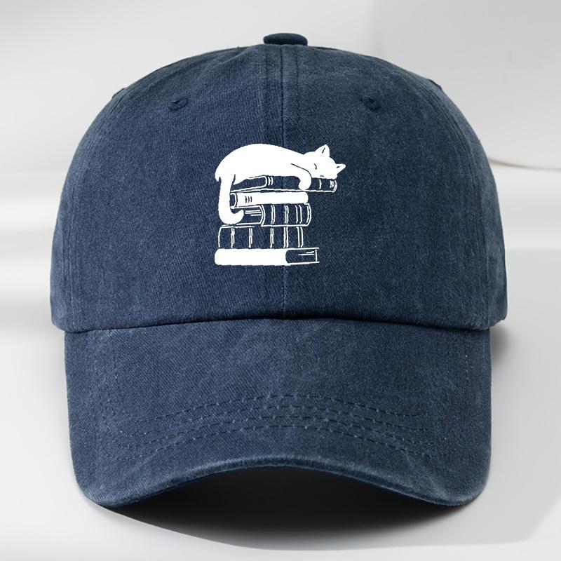 Sleeping Cat on Books Baseball Cap Washed Polyester Adjustable Casual Outdoor Hat Unisex