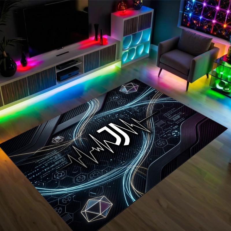 Juventus FC Design Kristall-Samt-Teppich Gemütlich Nicht?Rutschfester Teppich mit Aufdruck für Schlafzimmer Wohnzimmer Eingang