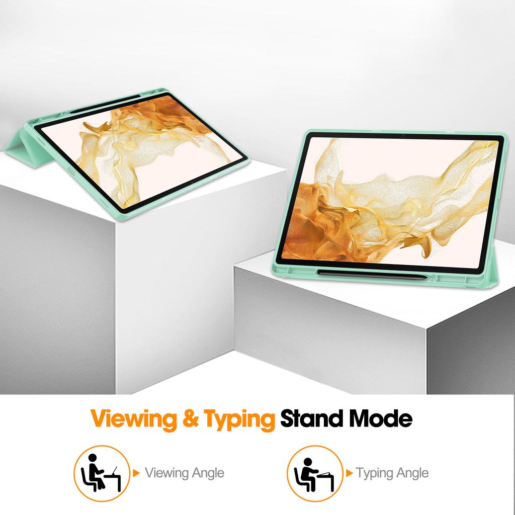 For Samsung Galaxy Tab S10+ Stand Case Shock-Absorbent Leather Tablet Cover with Pen Slot