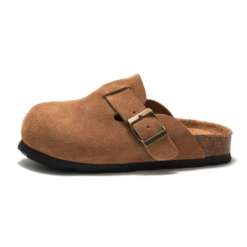 RUIZUSTOCK Kids' Cork Slippers: Soft Autumn/Winter Beach Shoes, Closed-Toe Matte Leather for Boys & Girls