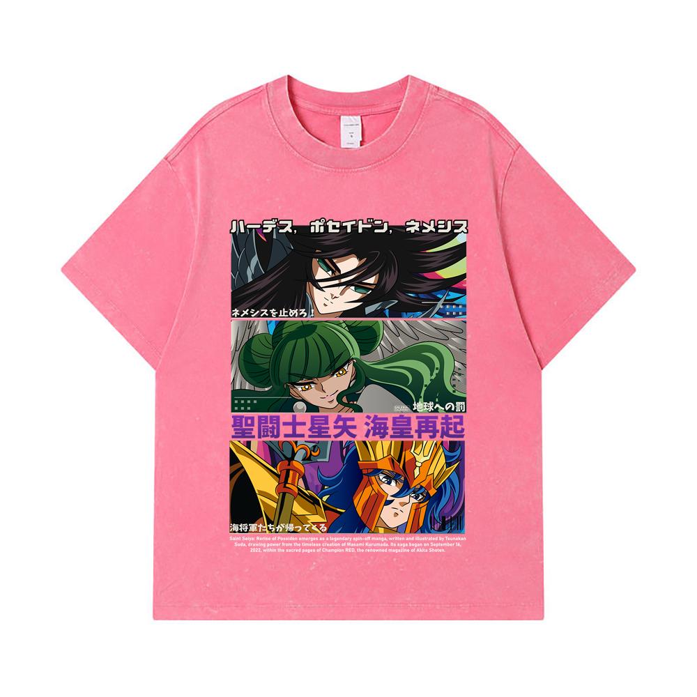 275 GSM Washed T-shirts 100% Cotton Saint Seiya V3 Rerise of Poseidon Print Unisex Heavy Cotton T Shirt