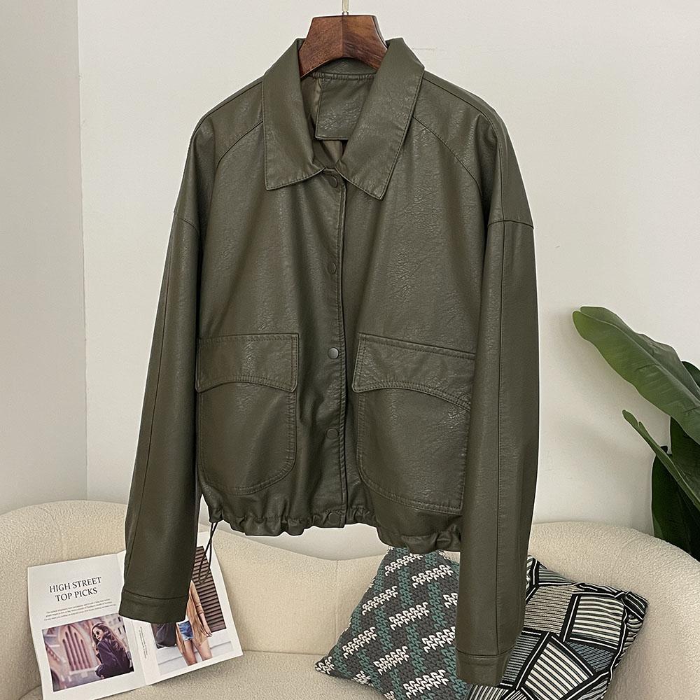 OFTBUY Women Vintage Loose Pu Faux Leather Short Jacket Casual Motorcycle Jacket Female Zipper Retro Moto Biker Coat Outwear Tops