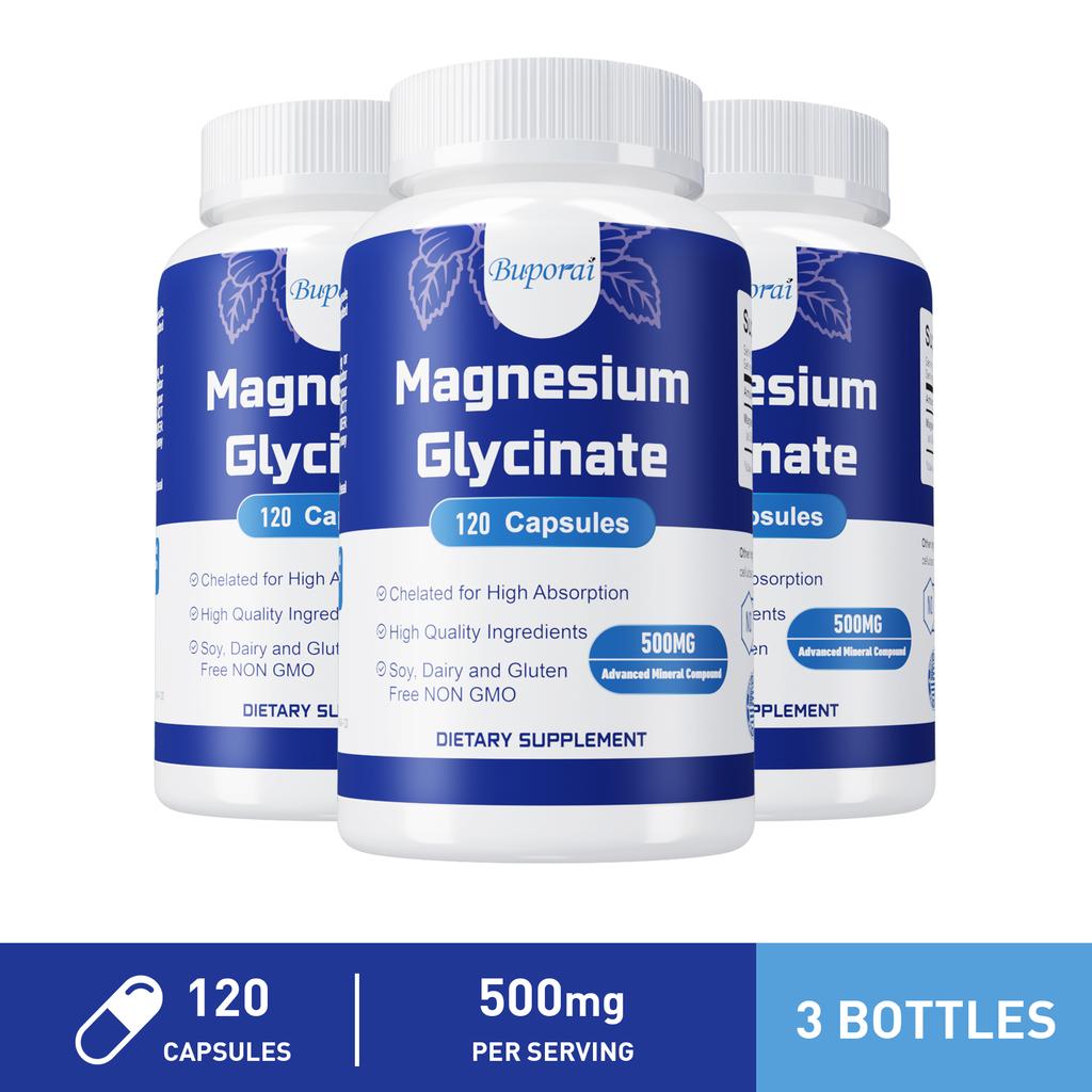 Magnesiumglycin-Kapseln, hoher Gehalt, 500 mg, Nahrungsergänzungsmittel, geeignet für Männer und Frauen.