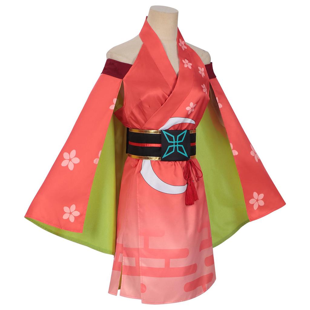 Super Dimension Kaguya-hime Cosplay Costume: Off-the-Shoulder Cherry Blossom Kaguya Moon Viewing Outfit with Wide Sleeves