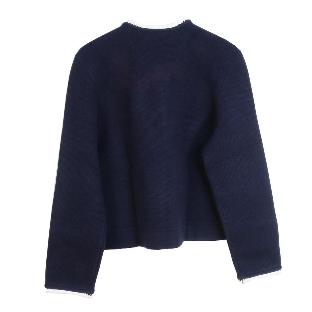M Family French Color Block Edge Single-Breasted Age-Reducing White Trim Round Neck Long Sleeve Short Knit Cardigan Coat.