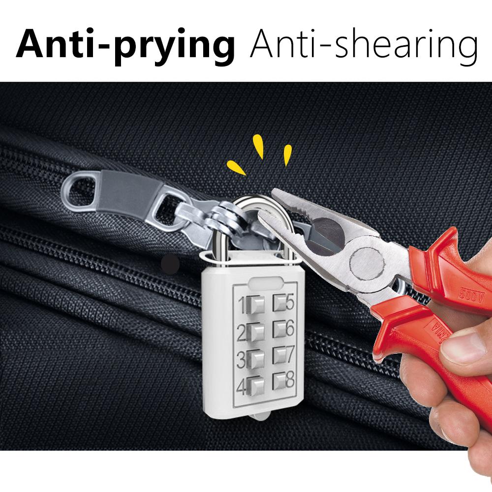 8 Digit Combination Outdoor Padlock Waterproof Zinc Alloy Smart Lock with Key for Travel Luggage Storage Anti-Theft