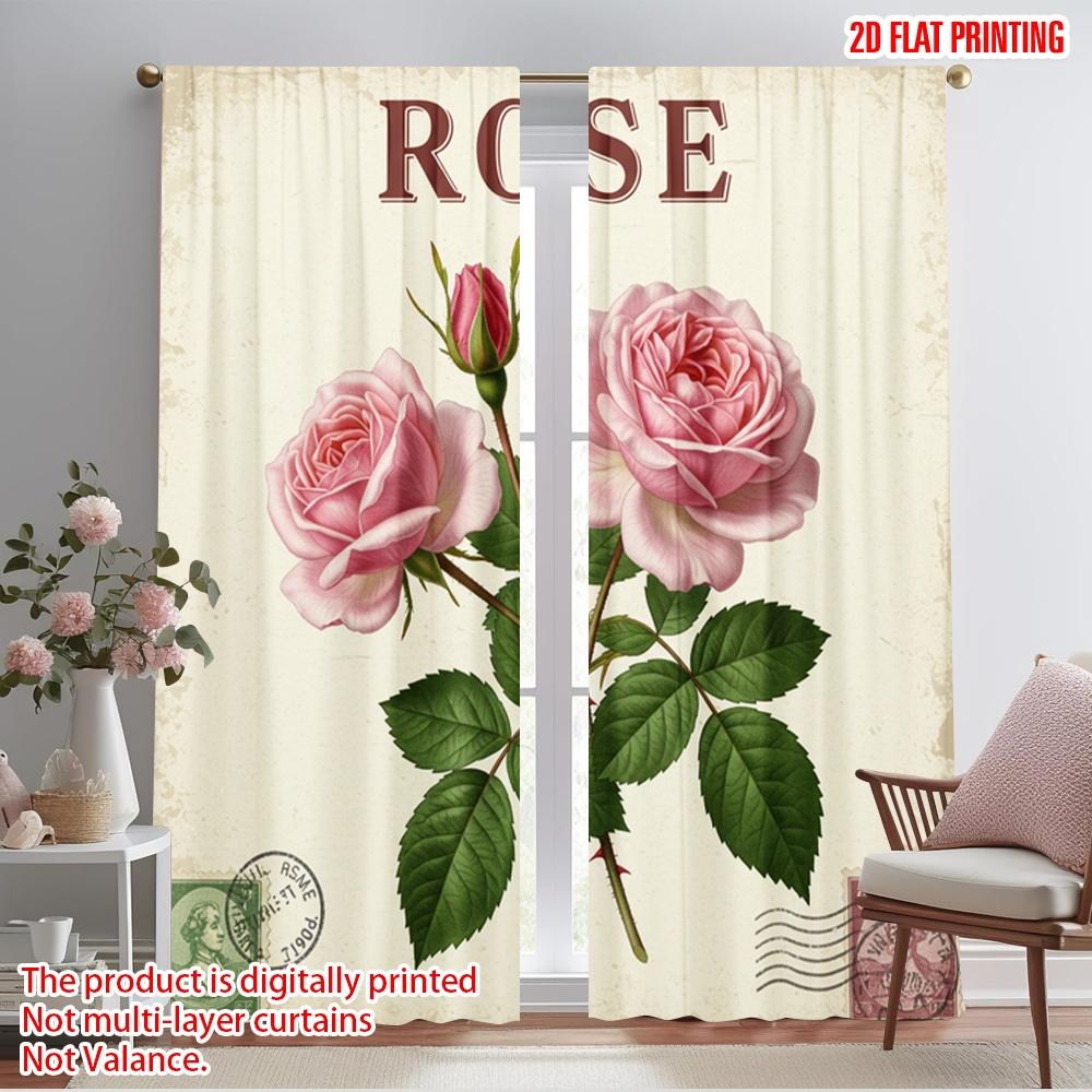

2pcs 2D flat printing Drapes Vintage Rose Botanical Fabric Without Electricity Festive Wall Decor for Indoor Celebrations Room 52.50×116.00 CM 2pcs