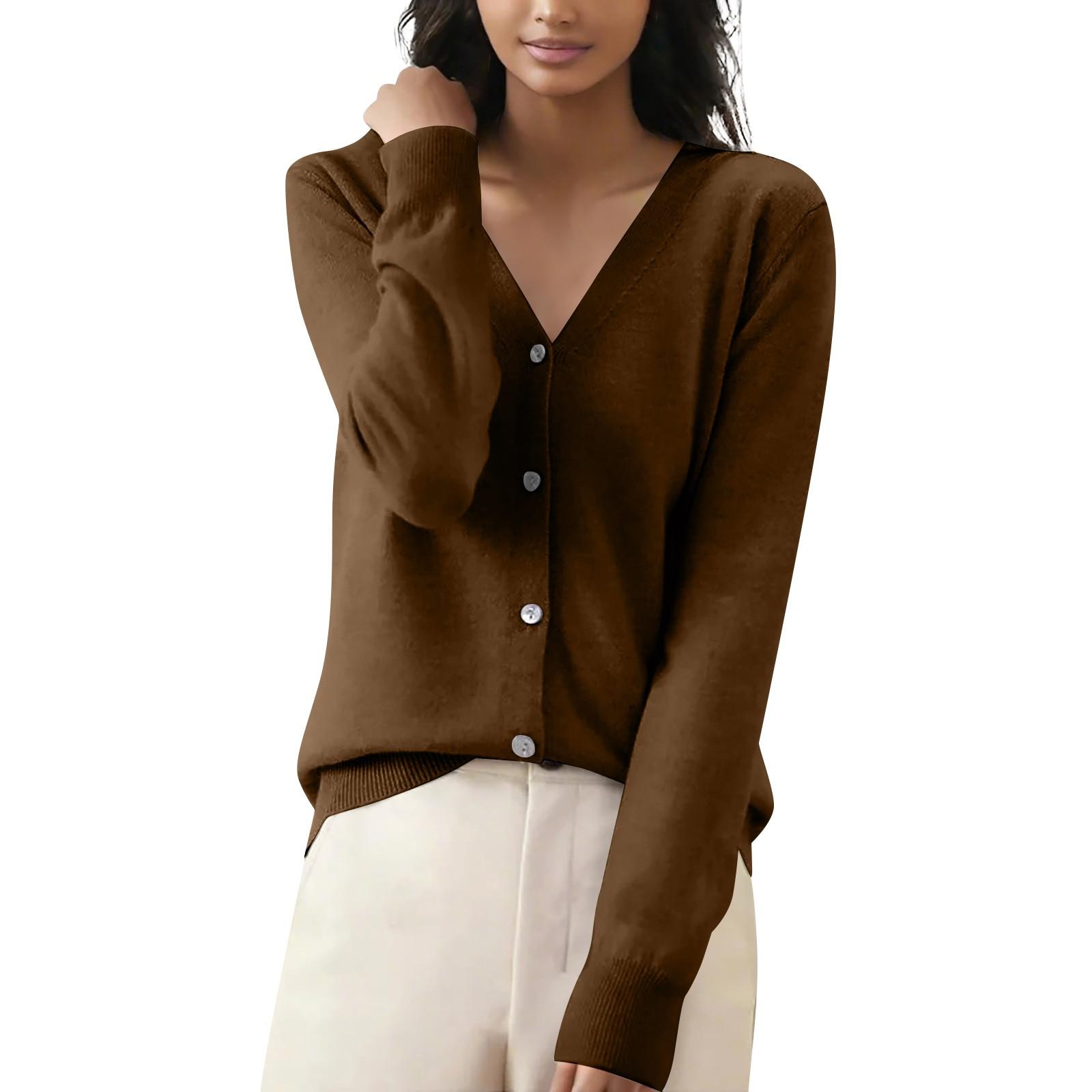 

Женская повседневная мода, удобная короткая куртка-кардиган с длинными рукавами и V-образным вырезом M кофейный