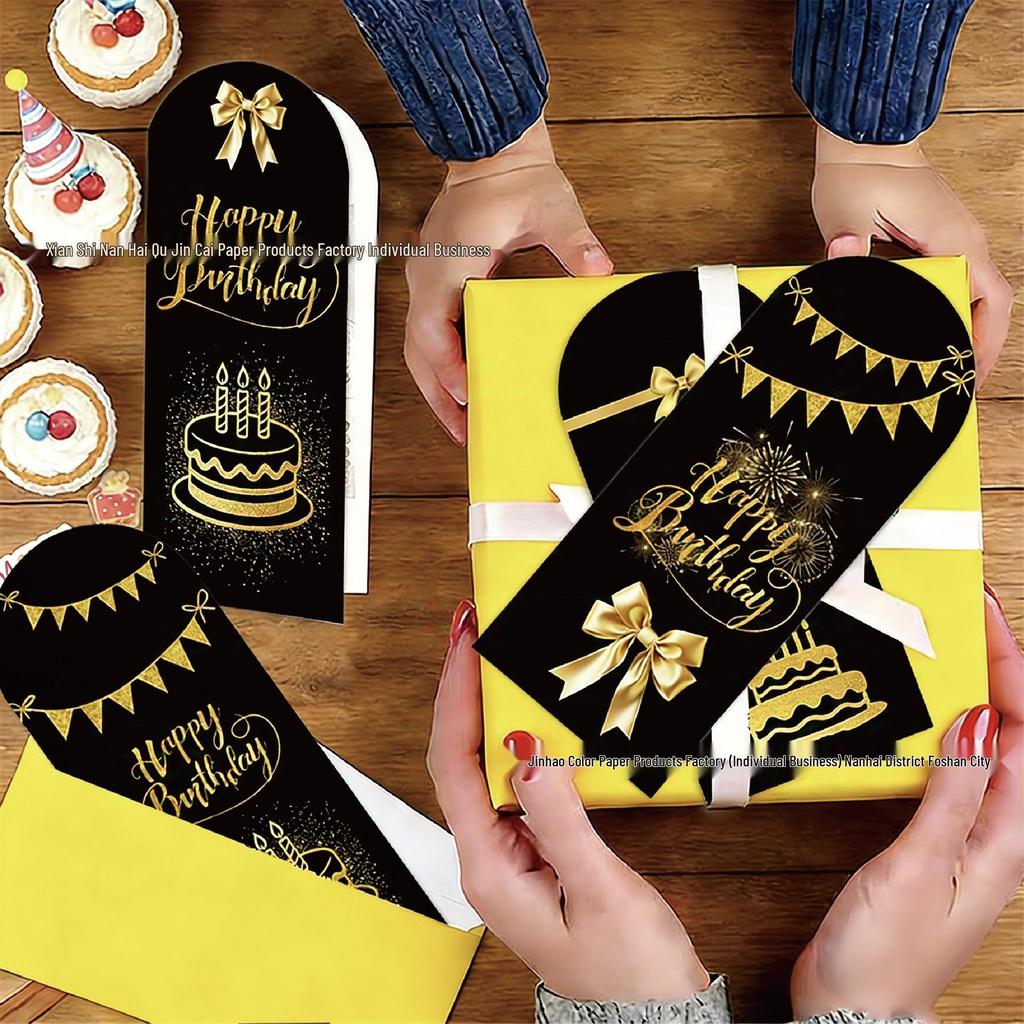 New Black Gold Series Birthday Card: High-End Foldable Handwritten Greeting for Gifts