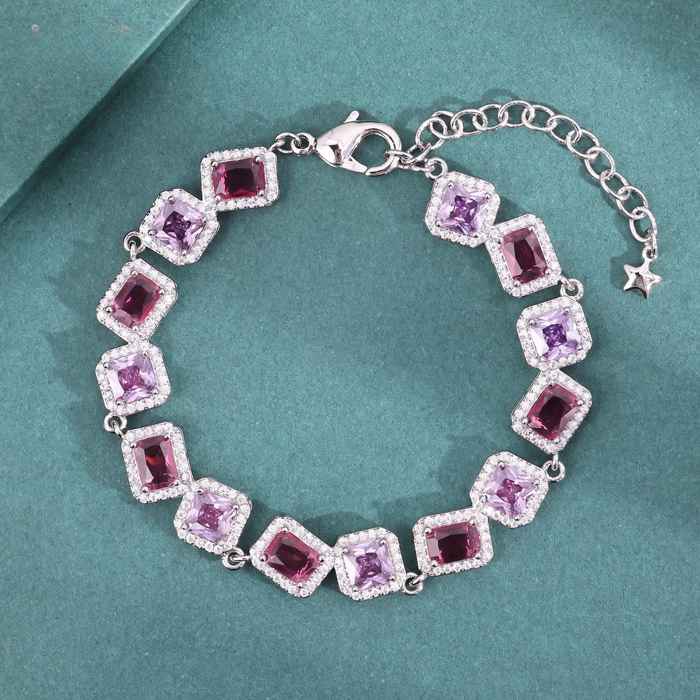 2026 Jewelry European and American Fashion Trend Light Luxury Purple Zircon Bracelet Women s Jewelry 18CM
